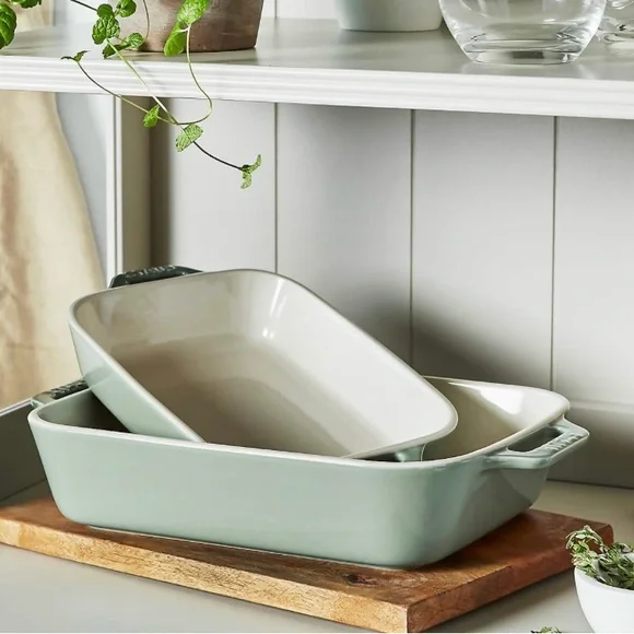 Staub 2-Piece Eucalyptus Green Ceramic Baking Dish Set- New in Box - Picture 5 of 6